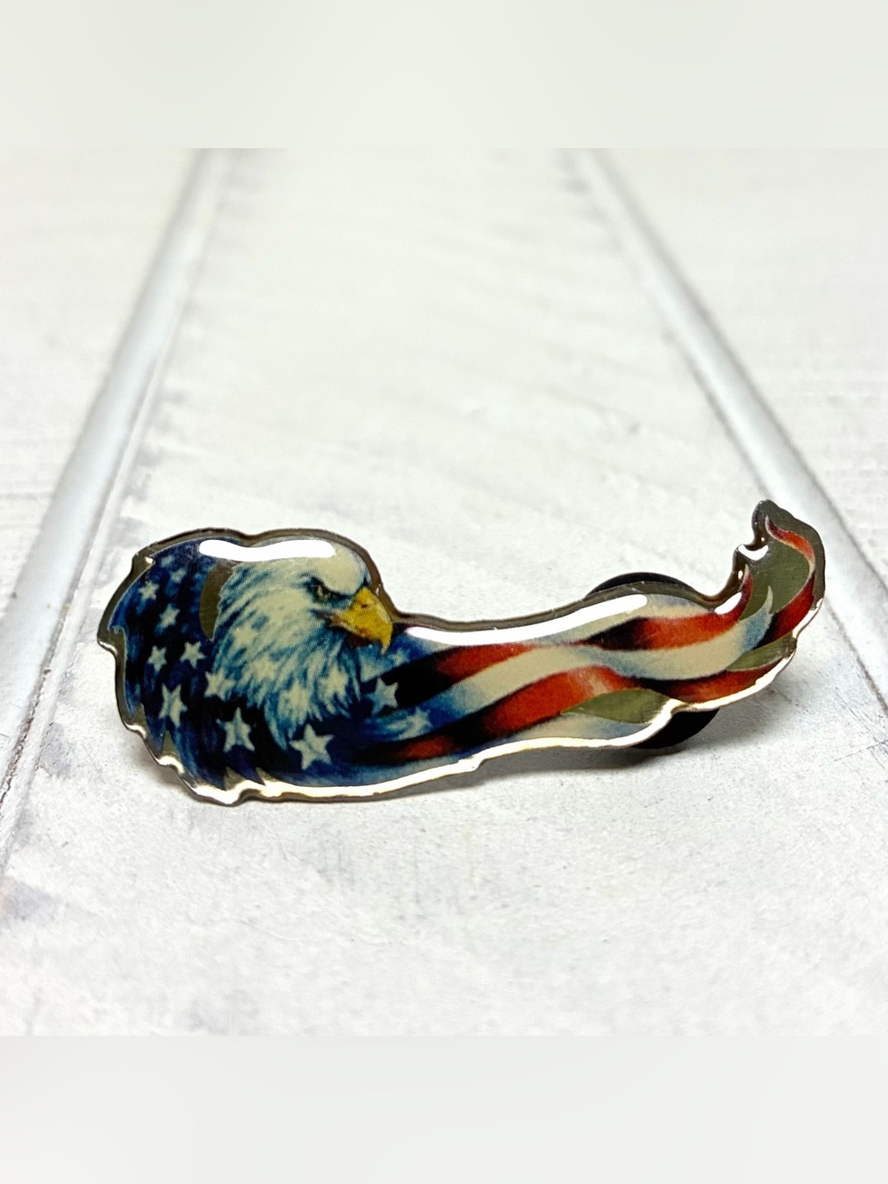 4 Heros Patriotic Eagle Pin With USA Flag Motif Collectible American Eagle Pin
